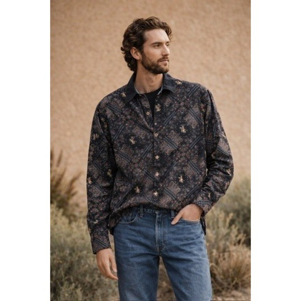 Wrangler Blues Men Paisley Rodeo Cowboy Pearl Snap Western Shirt Black LS3111X M